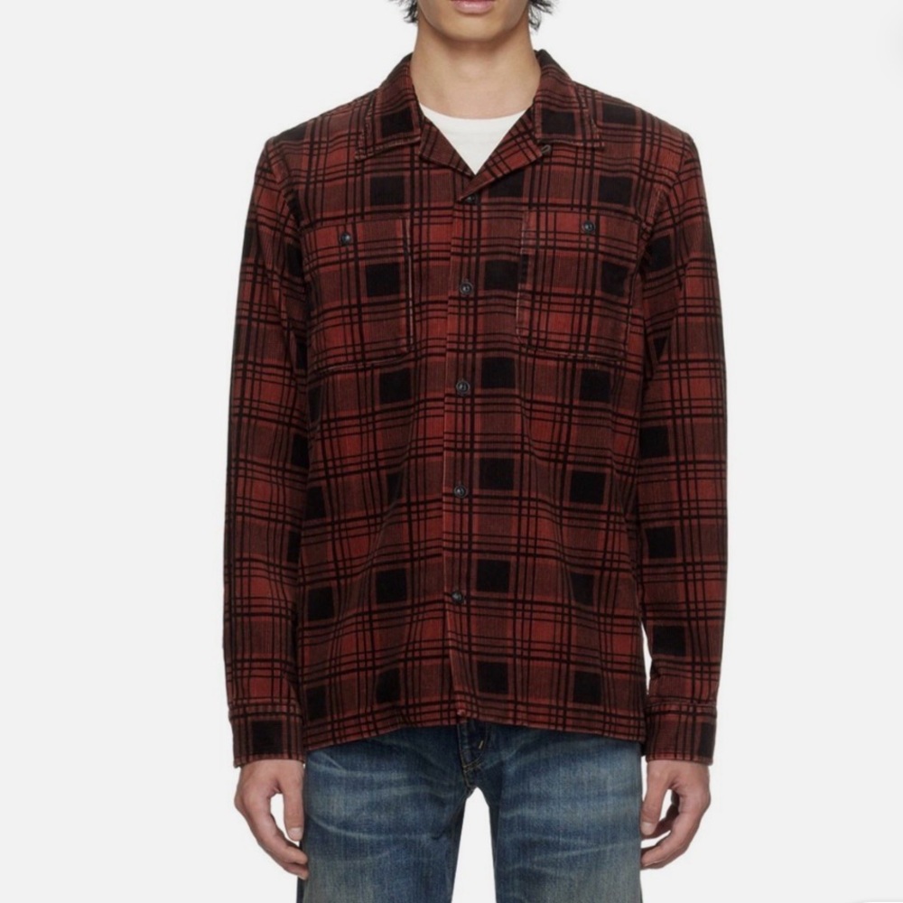 Ralph Lauren Men’s Red Plaid Cotton Corduroy Monterey Camp Shirt